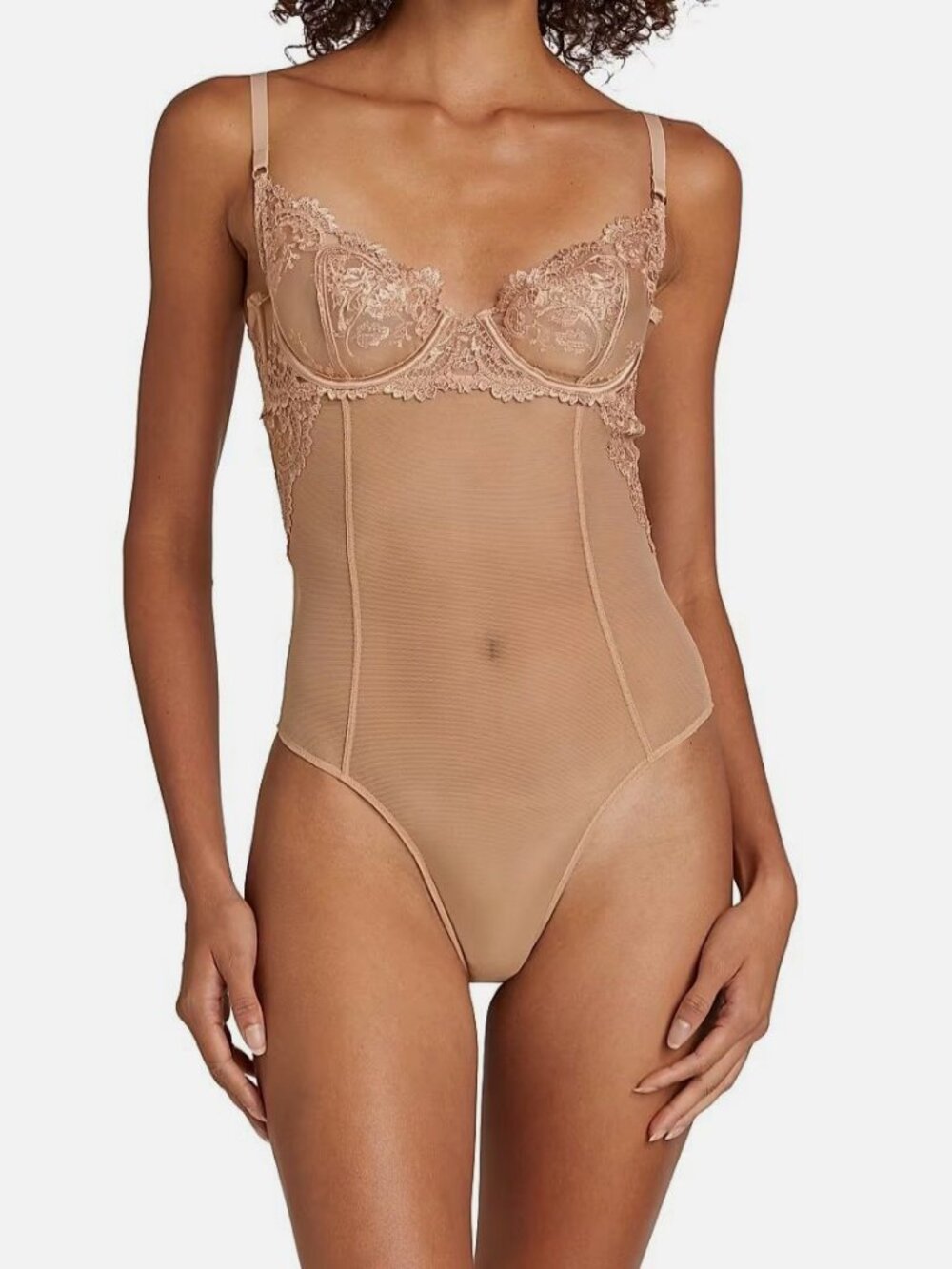Kiki De Montparnasse Women's Beige Sheer Floral Juliette Bodysuit Size M